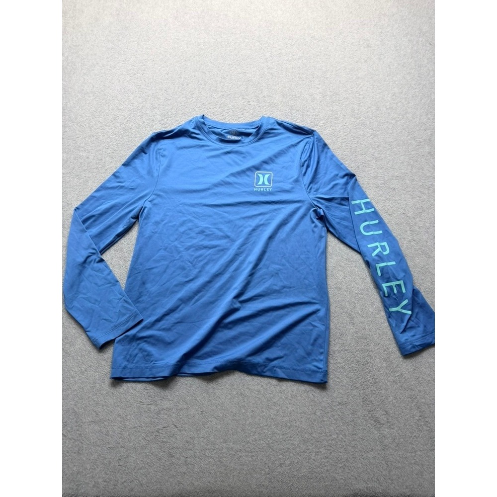 Hurley Mens Long Sleeve Rash Guard Blue Swim Shirt Size Small Logo Graphic